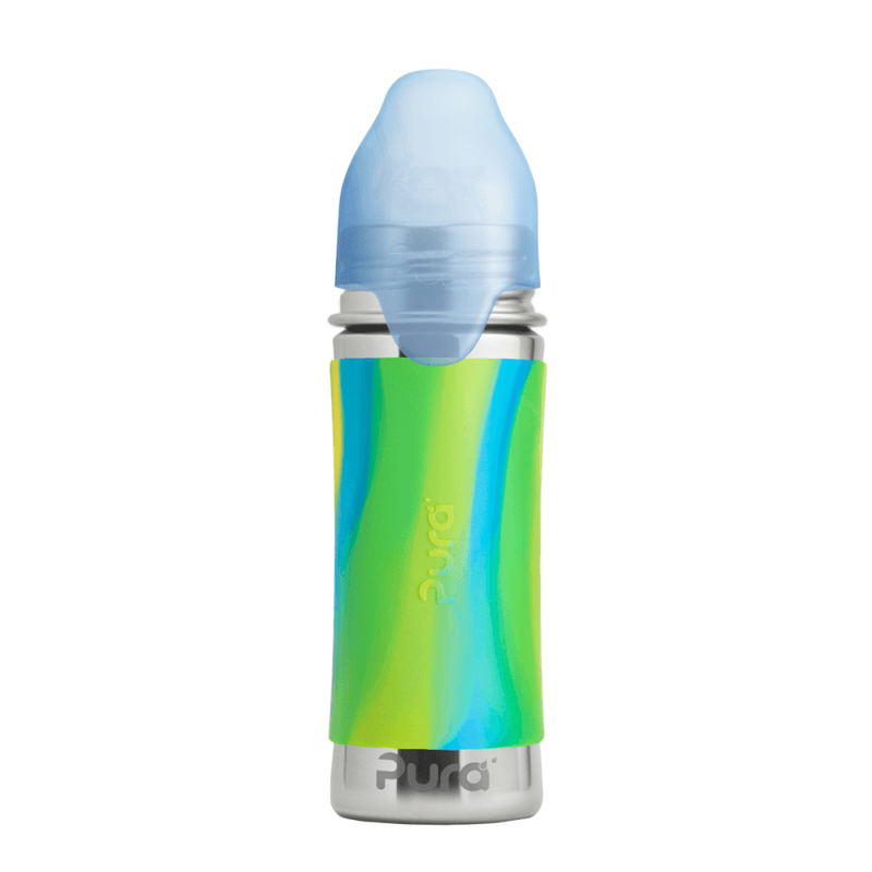 Pura Kiki® sugerørflaske stål 325 ml Aqua Swirl