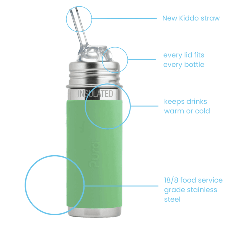Pura Kiki® sugerørflaske baby stål isolert 260 ml Moss