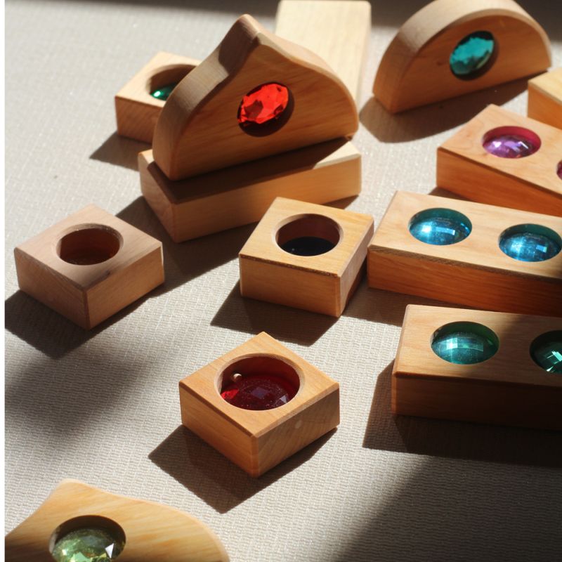 Bauspiel miks blandede klosser med glittersteiner 16 stk.