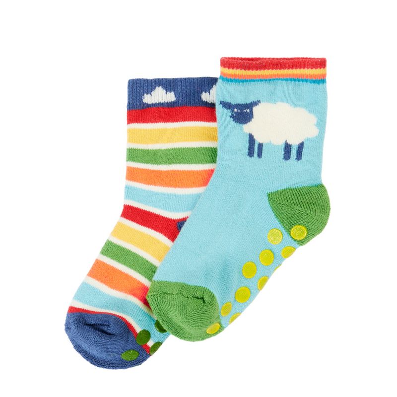 Frugi 2-pk. sokker antiskli striper/sau