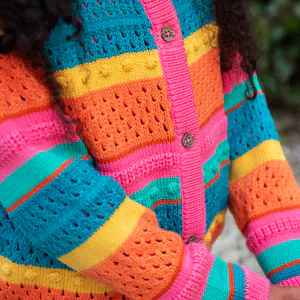 Hovedbilde Frugi strikket cardigan striper/rosa - kun 7-8 &aring;r