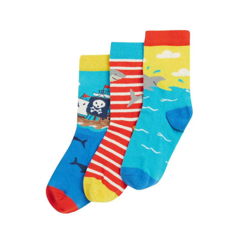 Frugi 3-pk. sokker Rock My Socks sjørøver/hai